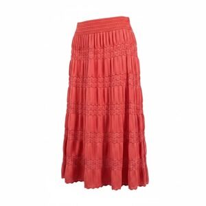 Cirana Womens‎ Y2K Coral Pink Textured Pointelle Knit Smocked Maxi Skirt Large
